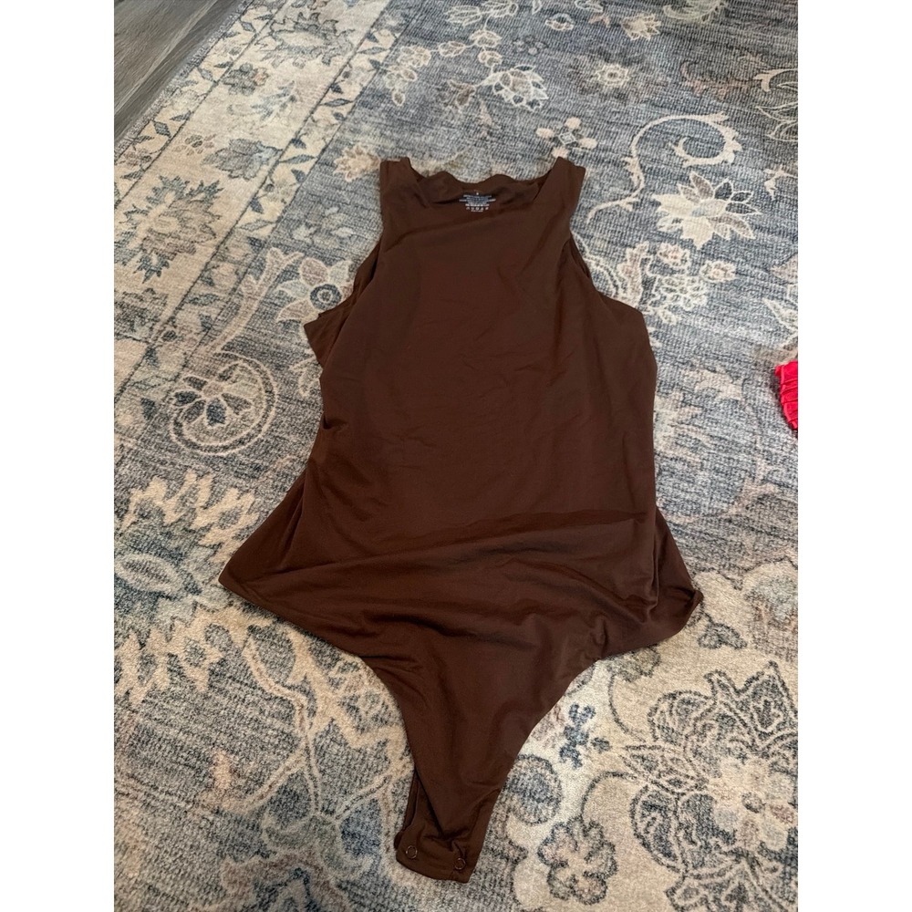 Pumiey Brown High Neck Tank Top Bodysuit